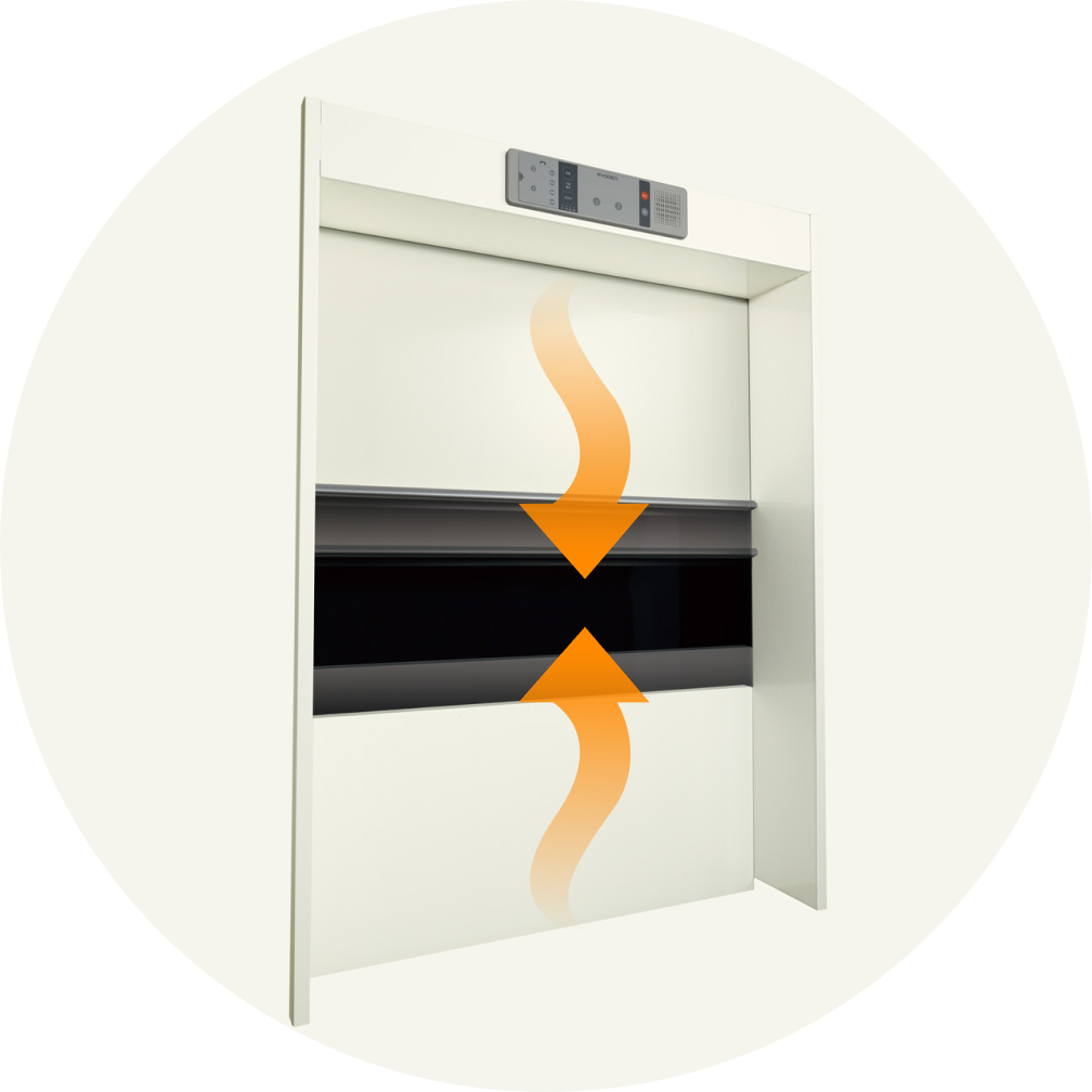 小荷物専用昇降機「ふわり」のゆっくり扉が閉まるイメージイラスト